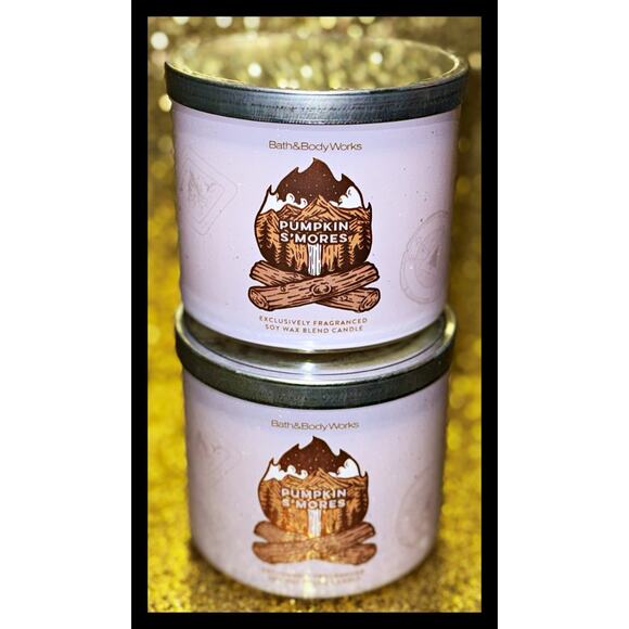 Lot of 2 Bath & Body Works Pumpkin S'mores Large 3-Wick Scented Candle 14.5oz - Picture 2 of 5
